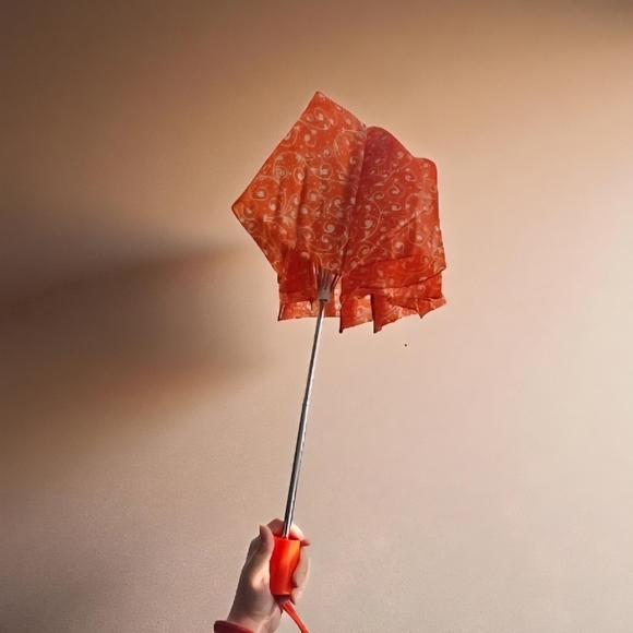 Vintage Christian Dior 70s 80s Orange Paisley pattern Umbrella - Picture 5 of 15